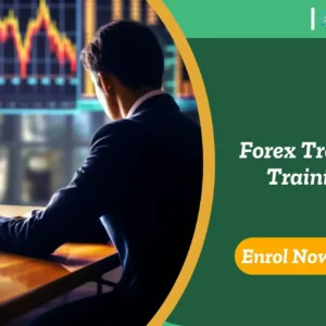Professional analysing Forex charts; banner promotes IOMH Forex Trading Training course.