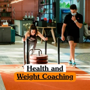 Theoretical wellness and nutritional science training banner featuring a female health coach and a male client in a bright, modern consultation room.