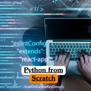 Theoretical computer science and backend software development training banner featuring a top-down perspective of a programmer typing on a silver laptop keyboard resting on their lap.