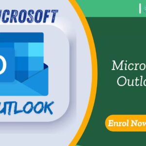 Microsoft Outlook branding displayed on promotional banner for UK-based Outlook training course by IOMH with “Enrol Now!