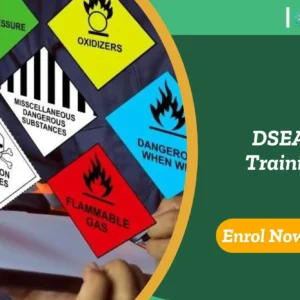Hazard symbols and clipboard inspection; banner promotes IOMH DSEAR Training.