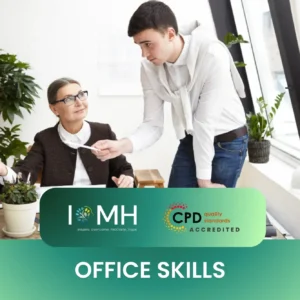 office skills training with professionals exchanging documents in modern workplace setting.