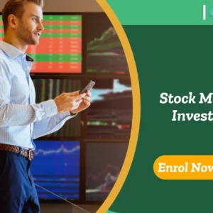 Man in front of trading screens; banner promotes IOMH Stock Market Investing course.