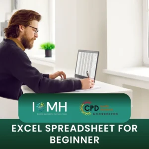 Person using Excel in bright workspace; banner promotes CPD-accredited Excel Spreadsheet for Beginner Training.