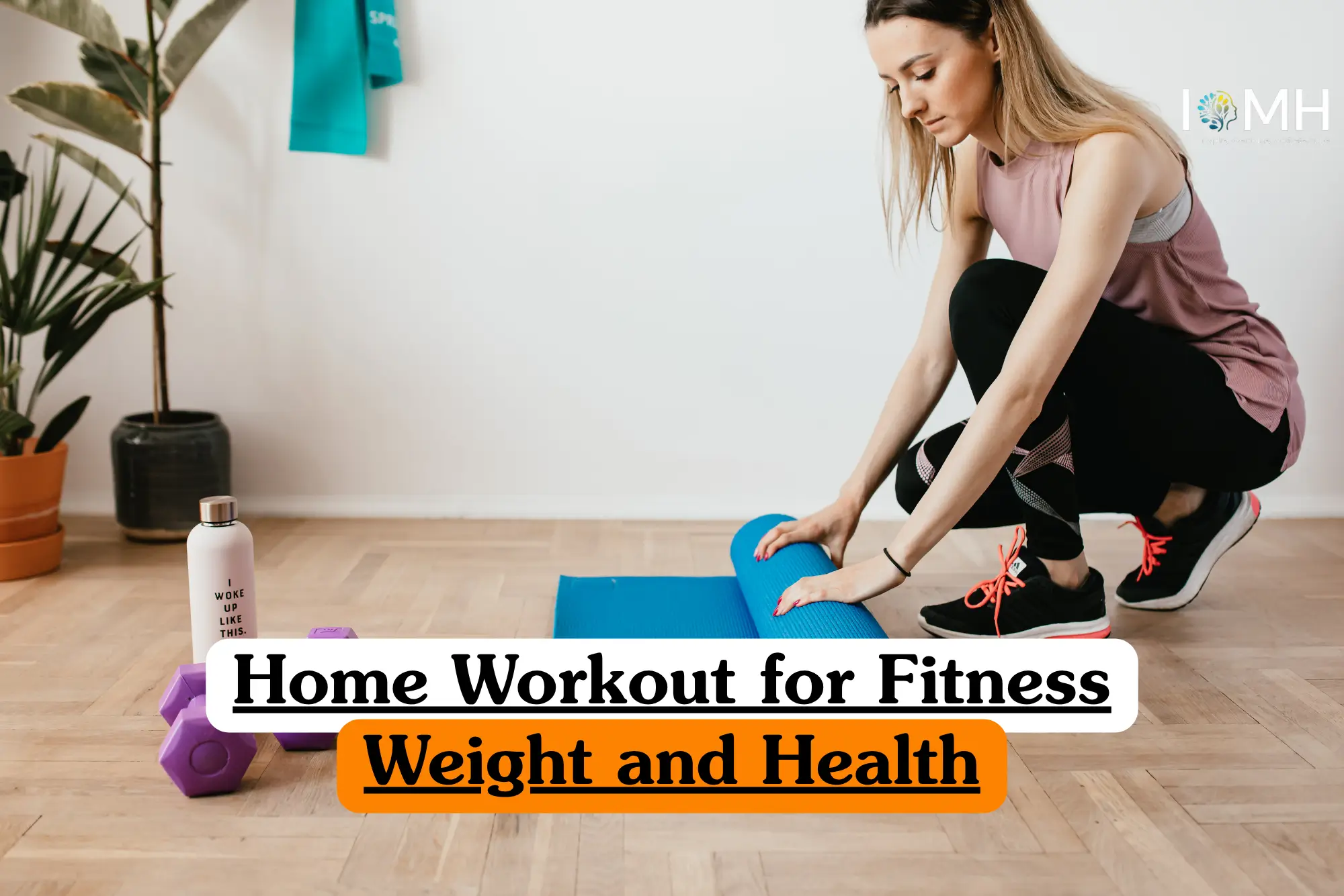 Theoretical physical education and home-based fitness training banner featuring a woman in black activewear performing a high-intensity plank exercise on a yoga mat.