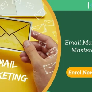 Visual promoting UK-based Email Marketing Masterclass by IOMH, featuring envelope illustration and enrolment call-to-action for digital communication professionals.
