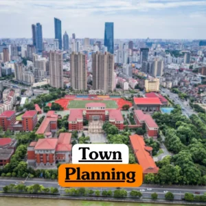 Theoretical urban design and civil engineering training banner featuring a male professional in a smart blazer standing in a modern architectural space.