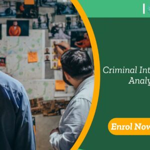 Team engages in visual intelligence mapping for criminal analysis; enrolment banner showcases UK-based Criminal Intelligence Analyst training by IOMH.