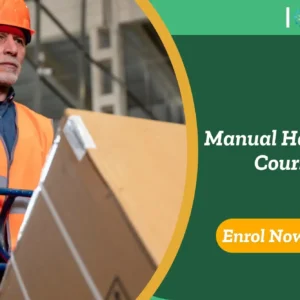 Manual handling in the warehouse; banner promotes Manual Handling Course.