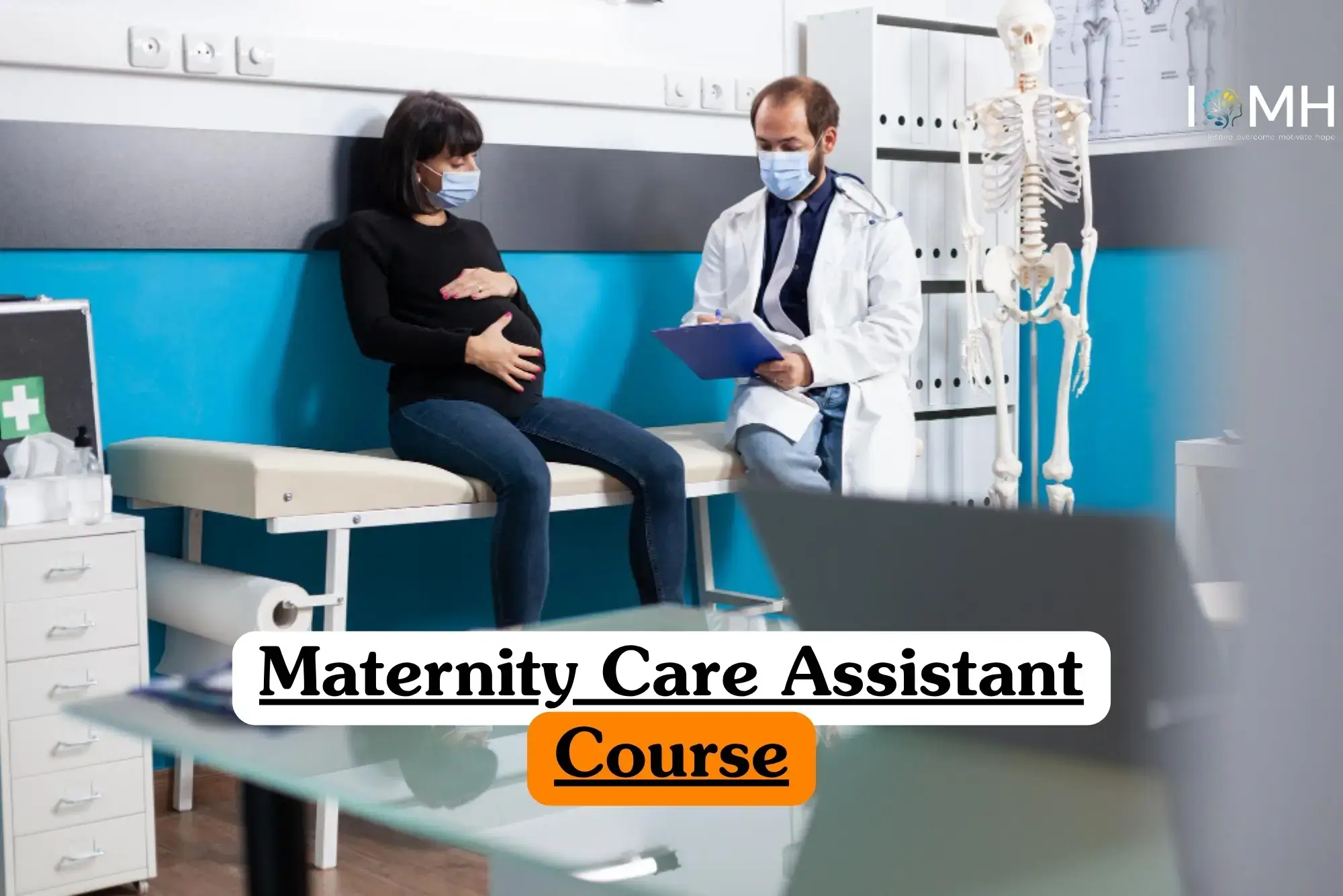 Public Health and Safety Course banner with illustrated diverse healthcare and public service team including doctor nurse and professionals standing together on abstract blue background.