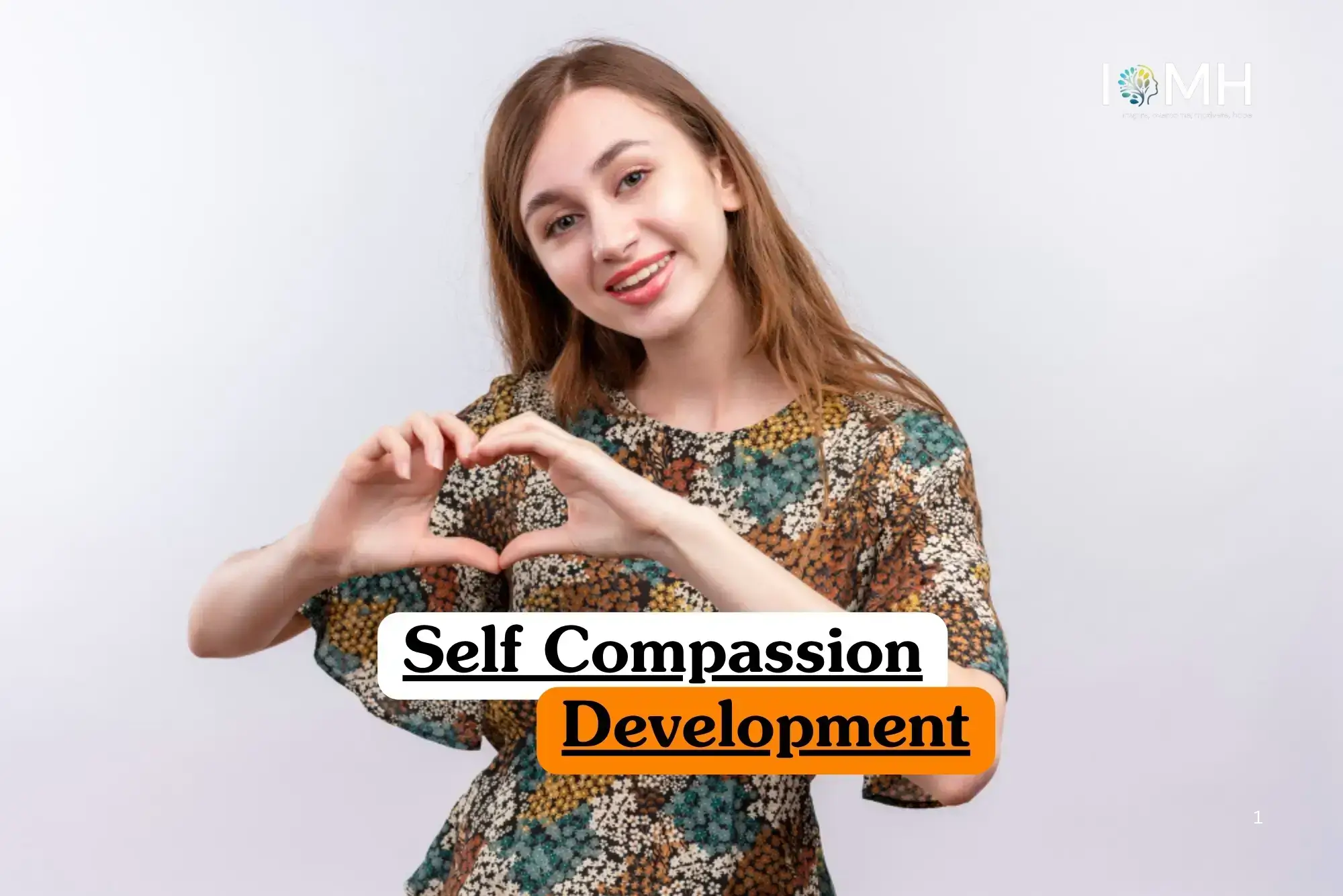 Self Compassion Development course banner with person forming heart shape hands.