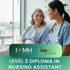 Level 3 Diploma in Nursing Assistant course cover image showing a healthcare assistant providing patient care in a hospital setting.