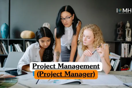 Theoretical leadership and organizational training banner featuring a top-down view of a professional project manager's desk.