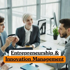 Entrepreneurship & Innovation Management course image showing a collaborative business meeting.