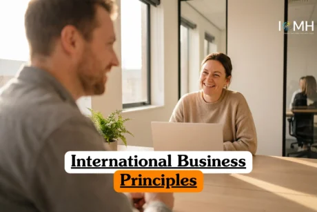 Theoretical global trade and corporate strategy training banner featuring a group of diverse professionals gathered around a conference table in a high-rise office.