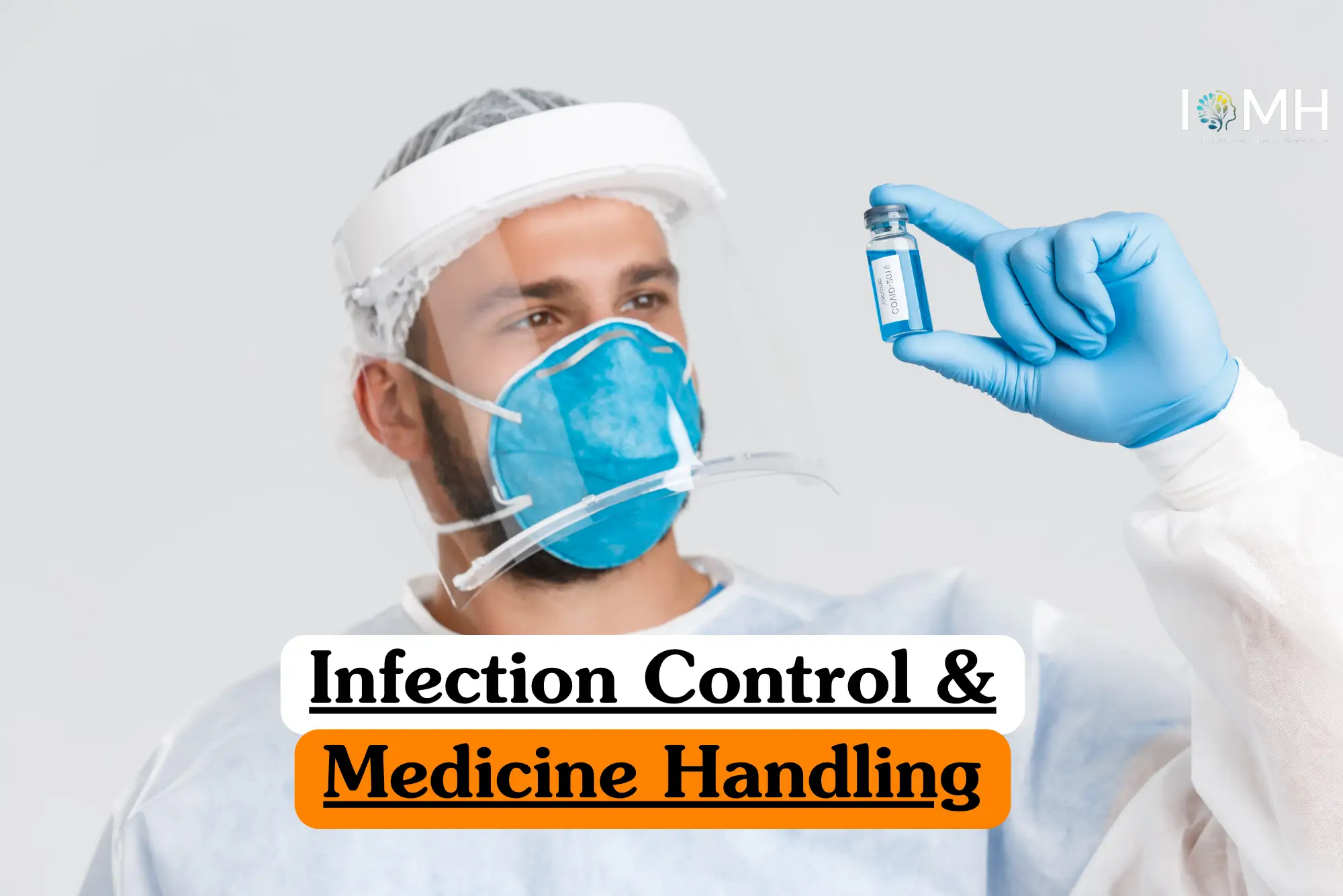 Theoretical healthcare and clinical safety training banner featuring a medical professional in a white lab coat preparing a liquid medication.