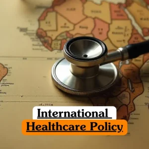 International Healthcare Policy course banner with stethoscope on world map highlighting Africa.