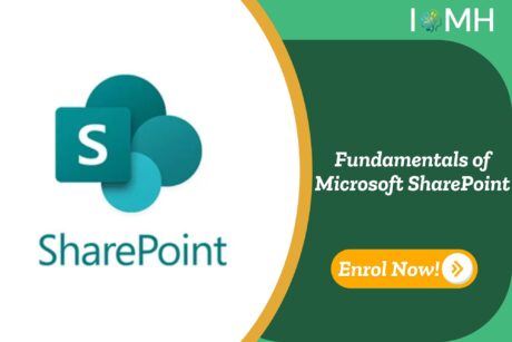 Training banner for Microsoft SharePoint fundamentals, featuring enrolment CTA and IOMH branding. Ideal for UK professionals seeking collaboration and document management skills.