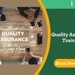 Team using devices around table; banner promotes IOMH Quality Assurance Training course.