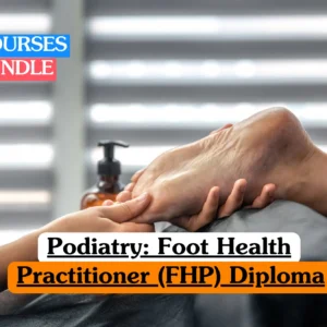 Theoretical podiatry and clinical foot health practitioner training banner focusing on a high-contrast close-up view of a professional practitioner's hands wearing blue nitrile medical gloves.