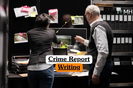 Theoretical criminal justice and law enforcement administration training banner featuring a close-up of a professional’s hands typing on a laptop keyboard.