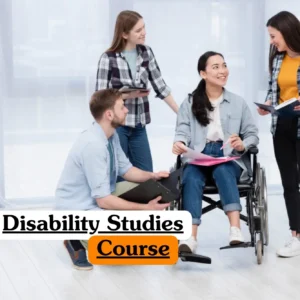 Disability Studies course banner with diverse students collaborating in inclusive classroom with wheelchair user and whiteboard