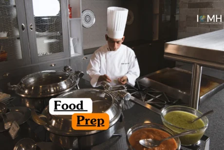 Theoretical culinary arts and nutritional management training banner featuring a clean, organized kitchen workspace set up for efficient meal preparation.
