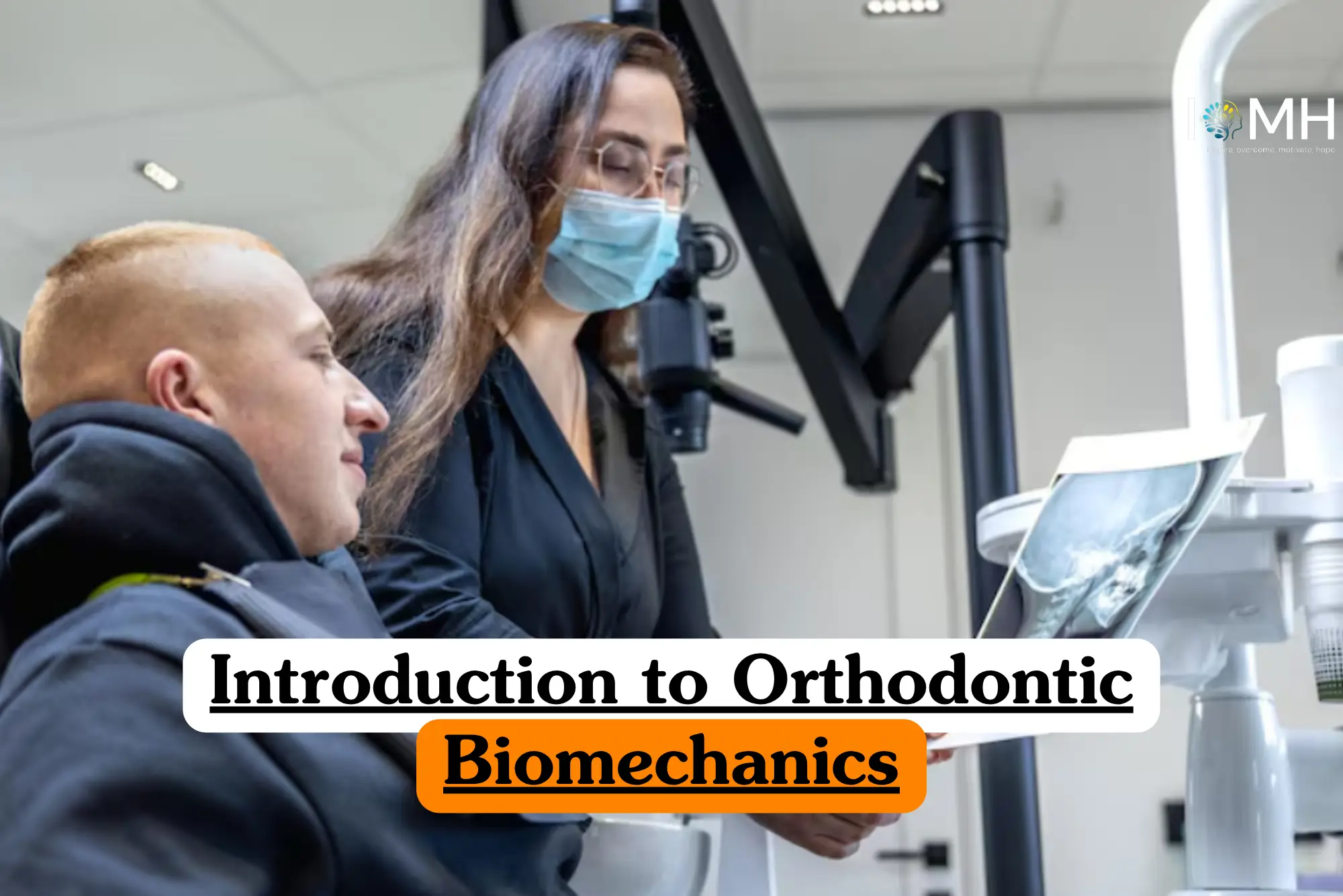 The imagery symbolizes the application of mechanical principles to the movement of teeth, focusing on bracket placement, wire activation, and the engineering behind corrective dental appliances.
