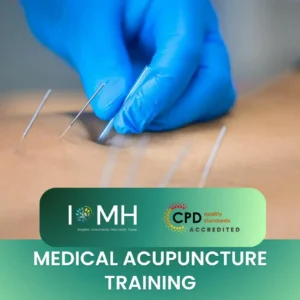 Medical Acupuncture Training banner with healthcare professional in gloves performing acupuncture needle insertion on patient.