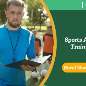 Sports agent on football pitch with youth players; banner promotes Sports Agent Training course.
