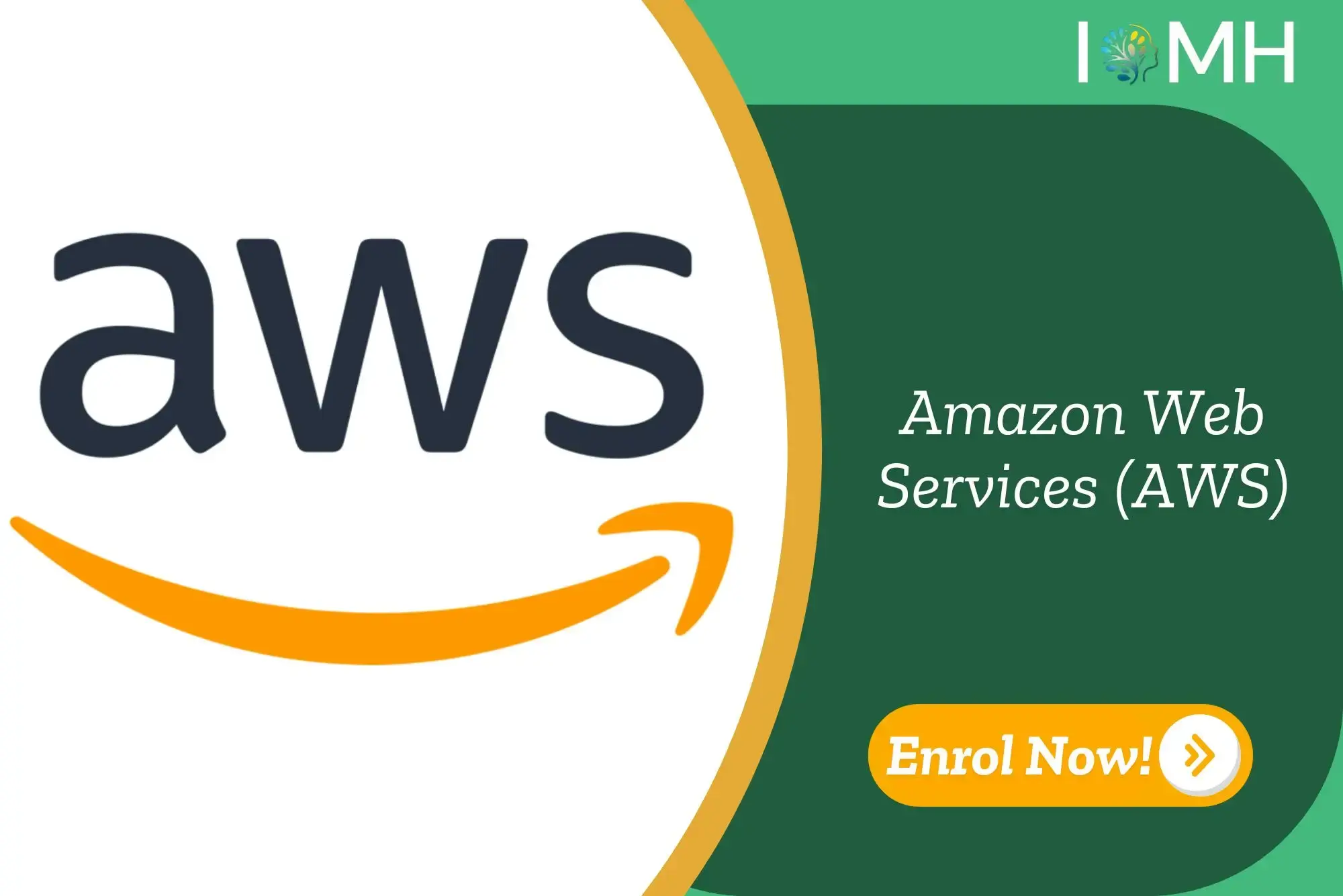 AWS branding and IOMH banner highlight enrolment opportunity for UK-based cloud computing Amazon Web Services (AWS) course.