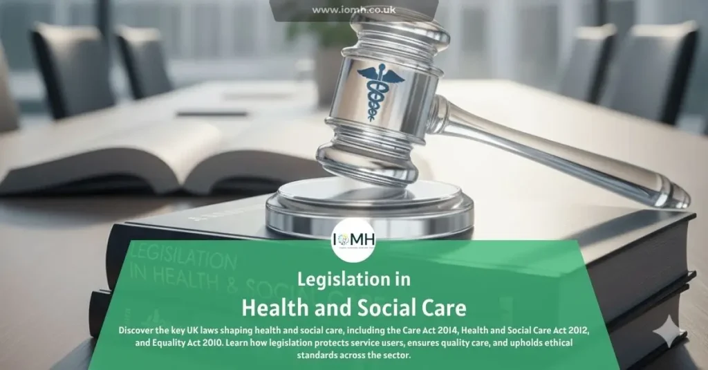 Gavel on legislation book; banner promotes the Legislation in Health and Social Care.