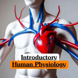 Introductory Human Physiology course banner with anatomical torso model showing heart arteries and veins in red and blue tubes.