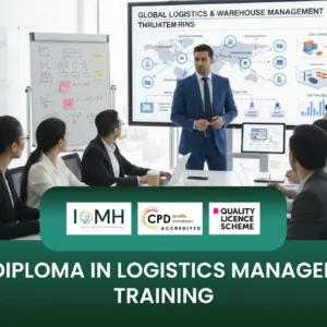 Diploma in Logistics Manager Training session with professionals reviewing global supply chain and warehouse metrics.