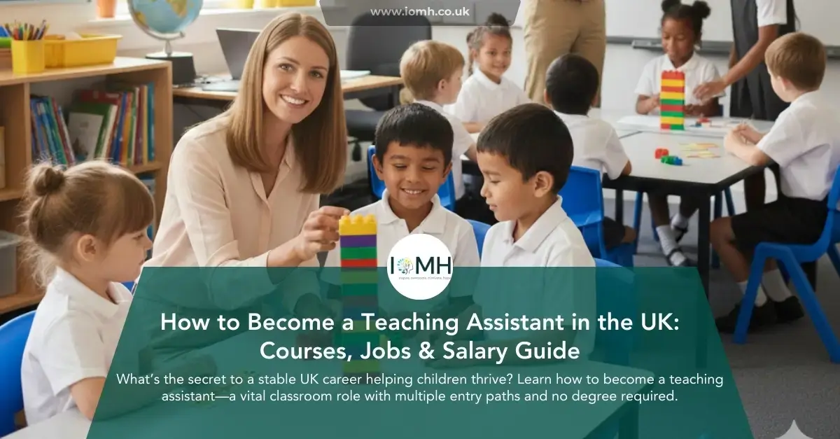 Teaching Assistant career guide with educator supporting children in classroom play and learning activities