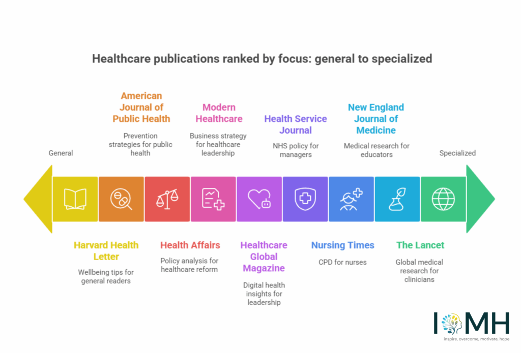 Infographic ranking top healthcare magazines from general health to specialised medical journals