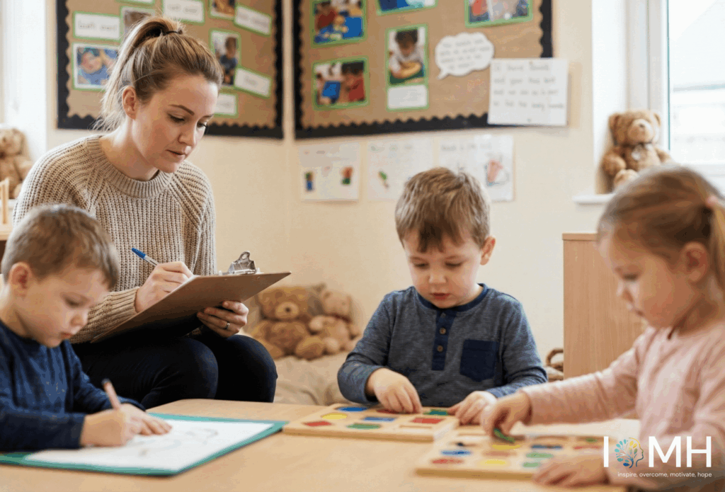Early years teacher career path showing EYTS status, training routes, salary progression and job settings in the UK