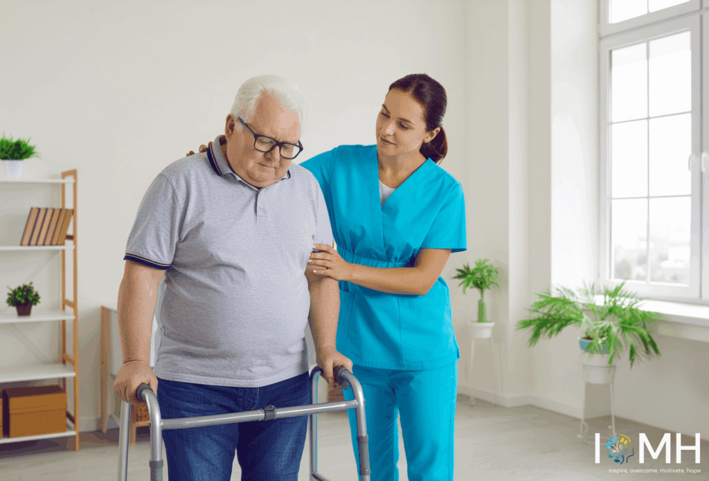 Health and social care worker supporting an older adult in line with UK legislation, safeguarding, and duty of care