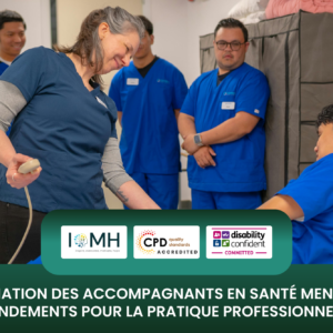 Formation des accompagnants en santé mentale course banner featuring a diverse group of people participating in a support circle or therapy session.