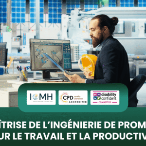 Prompt engineering mastery banner featuring a professional at a desk analyzing complex data on a monitor in a high-tech environment.