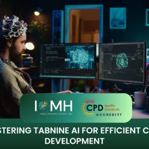 Developer using an EEG brain-sensing headset while coding with Tabnine AI for advanced workflow efficiency.