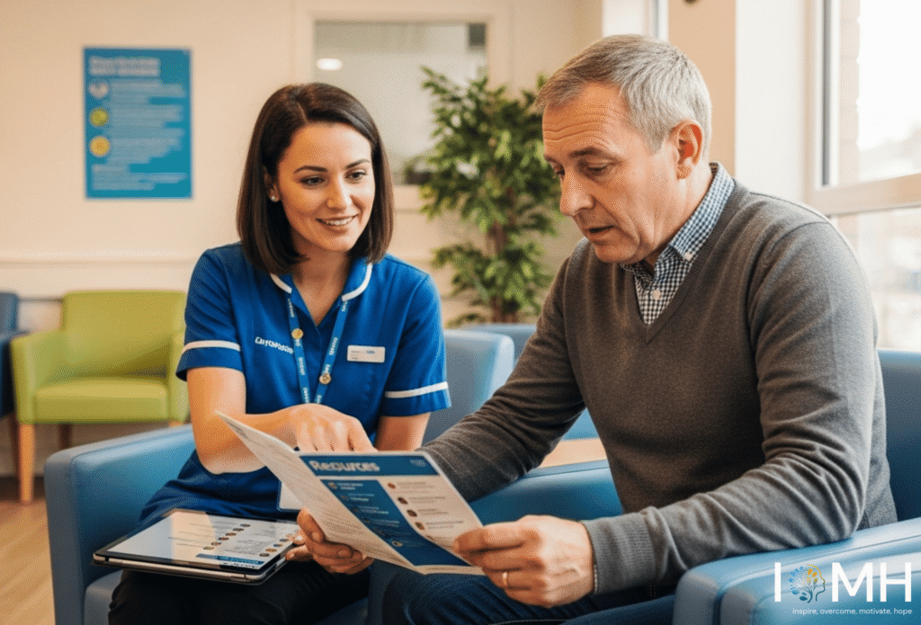 Informal carer providing support and guidance to a family member at home in the UK