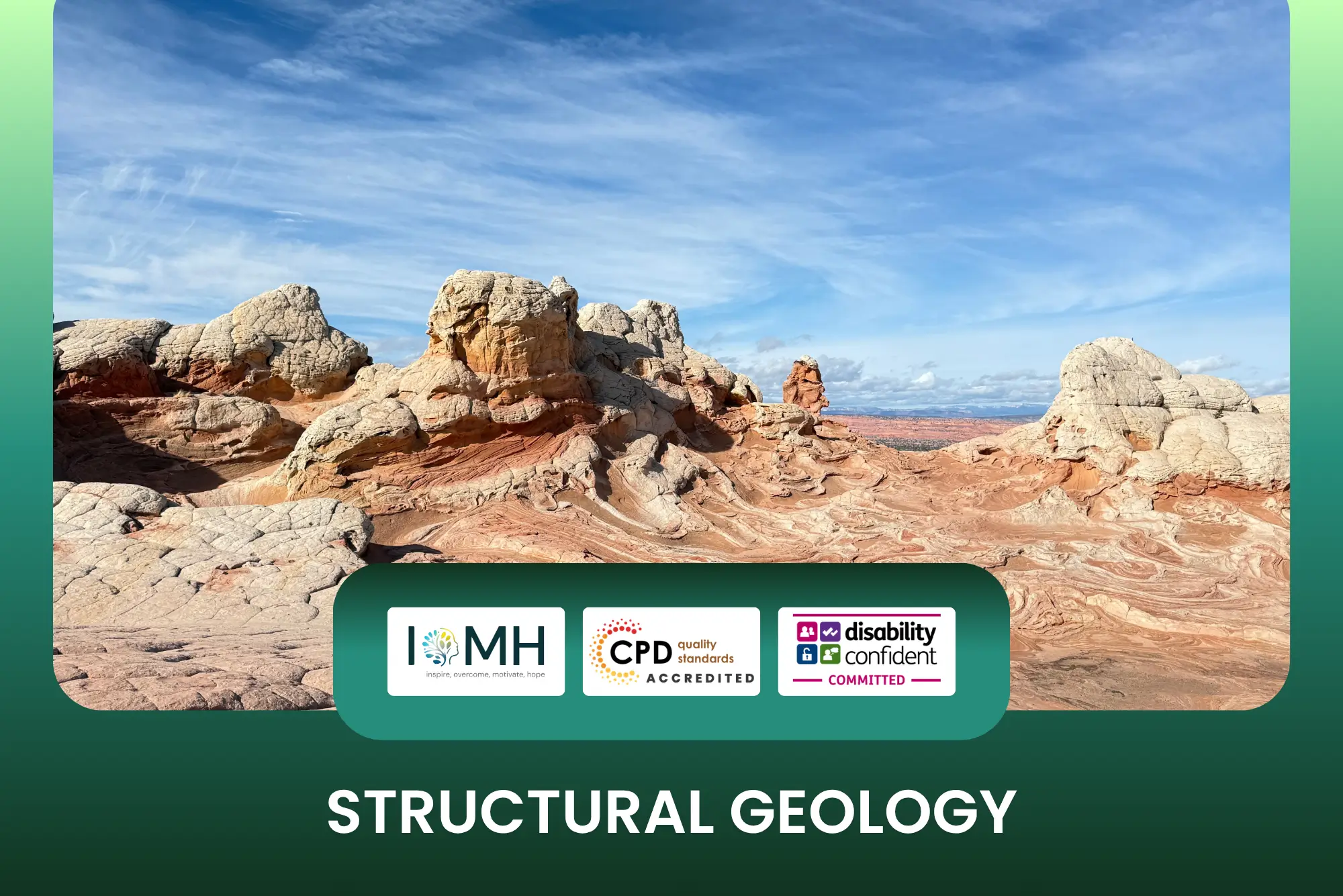 Structural geology course banner featuring the unique white and red rock formations of the White Pocket area in Arizona's Vermilion Cliffs National Monument.