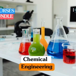 Theoretical industrial science and laboratory processing training banner featuring various glass beakers and flasks filled with vibrant red, green, orange, and blue liquids on a white laboratory workbench alongside test tubes and a microscope.