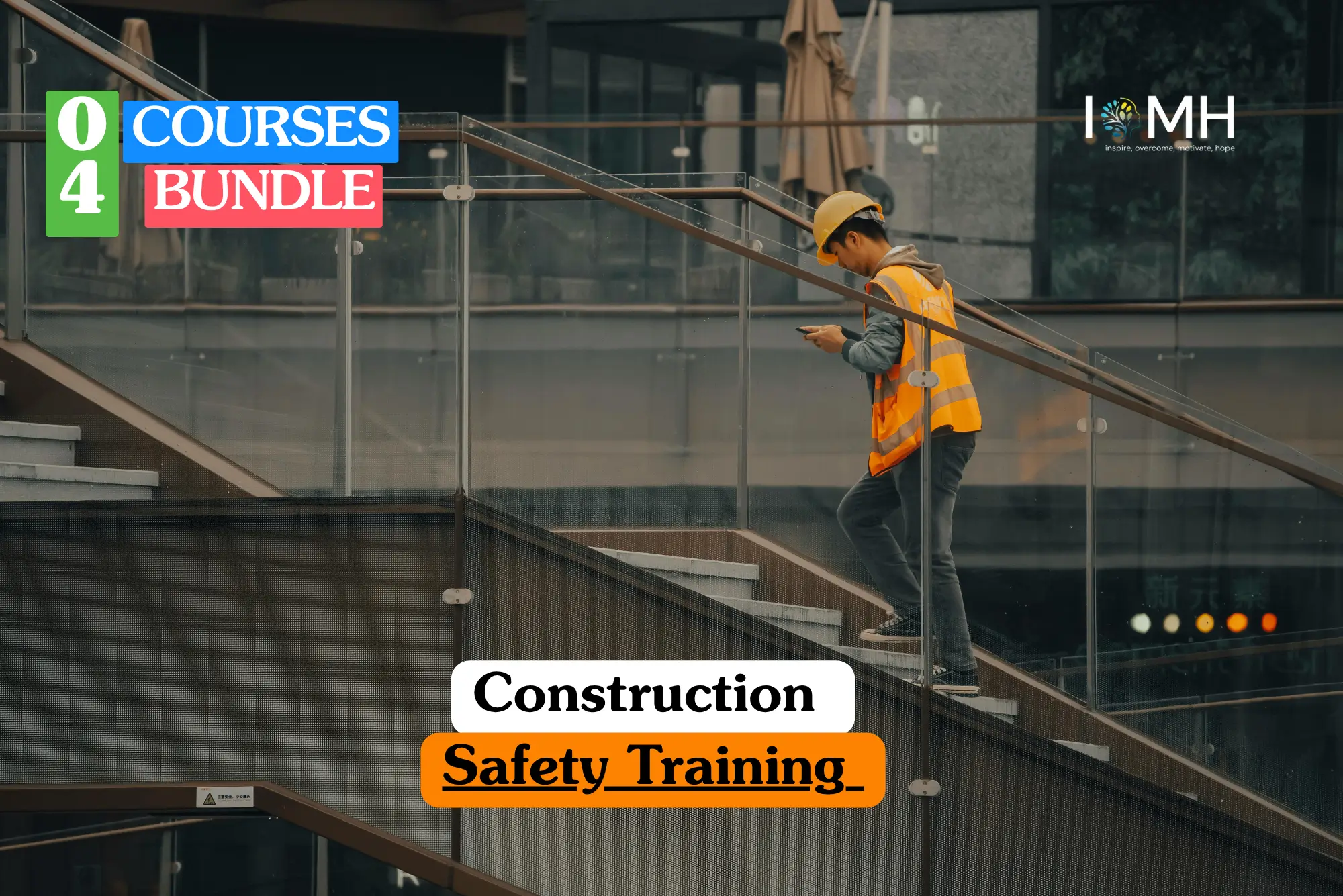 Theoretical construction engineering and occupational health and safety training banner featuring a large yellow industrial excavator and a mobile crane positioned on a structured development site under a clear sky.