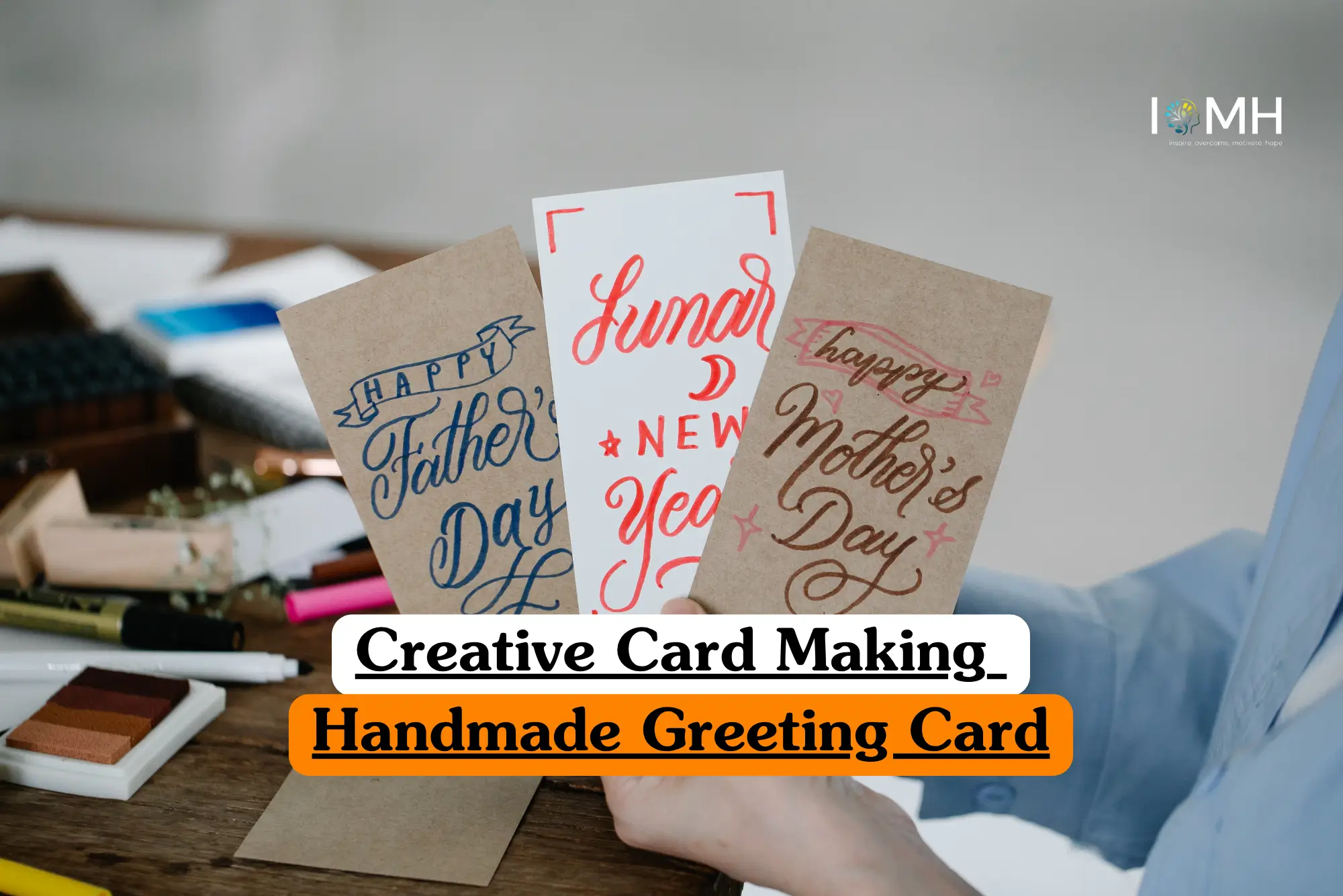 Theoretical design and artisan craft training banner featuring a selection of hand-lettered greeting cards for Father’s Day, Lunar New Year, and Mother’s Day, demonstrating creative typography and paper craft techniques.