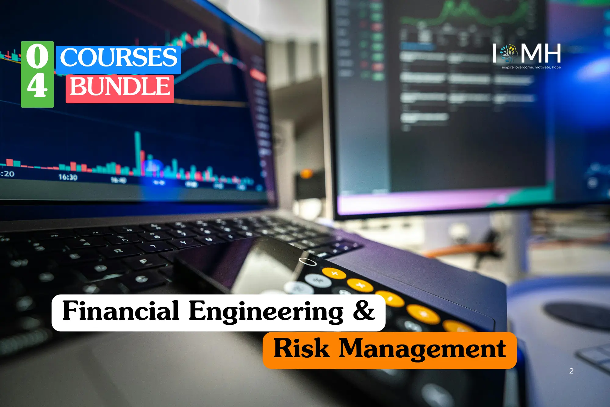 Financial engineering training banner featuring a professional in a dark suit analyzing complex digital data visualizations and global financial growth charts on a large screen in a modern office.