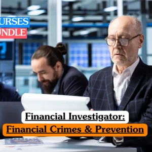 Theoretical forensic accounting and criminal justice training banner featuring a senior financial investigator in a suit reviewing documents alongside colleagues in a high-tech data office, representing the study of financial fraud detection and prevention strategies.