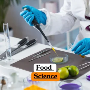 Theoretical food technology and nutritional science training banner featuring a clean laboratory environment where a professional in a white lab coat uses a pipette to conduct analysis on liquid samples.