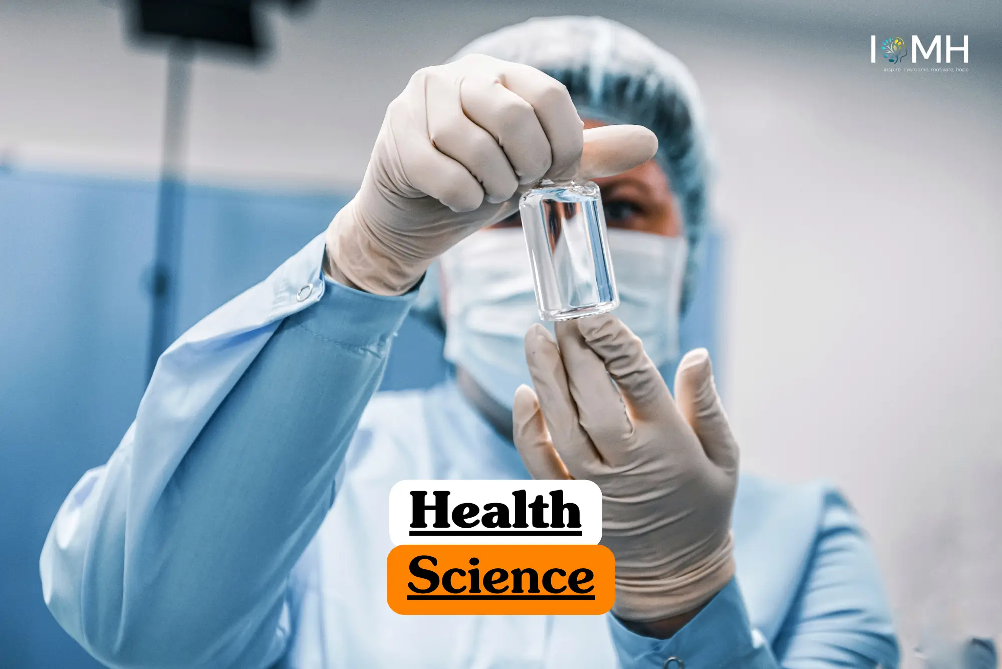 Theoretical healthcare and medical science training banner featuring a female medical professional in blue scrubs holding a digital tablet, set against a background of clinical laboratory equipment, representing the study of health systems and biomedical research.